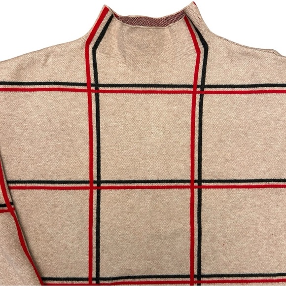 Tahari Classic Beige Checkered Boxy Sweater Turtle Neck Relaxed Fit Size XL - Picture 2 of 7